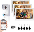 Wired Video Door Phone Apartment Intercom System,7 Inch Touch Monitor with 1080P HD Camera Doorbell,Supporting 5 in 1 Unlocking,Minitoring Motion Detecting for Home Villa,Tuya (1 doorbell + 3 monitor)