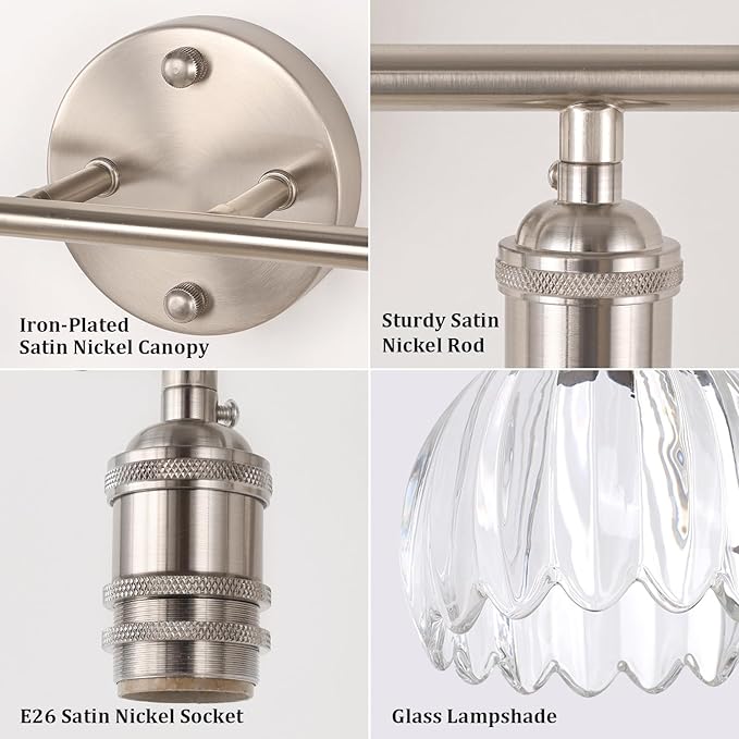 Shenmoyl Bathroom Light Fixtures, 2-Light Vanity Wall Light Over Mirror with Clear Tulip Glass Shade for Bedroom Living Room (Bulb Not Included), Satin Nickel