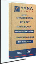 Yana Frameless Shower Door Screen, Fixed Shower Door Panels 3/8" Thick Tempered Glass, Water Repellent, Reversible Shower Wall Panel with Matte Black Finish 24" x 60"