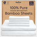 Bambaw 100% Viscose Derived from Bamboo Queen Size Sheet Set - 6pcs Cooling Sheets, Breathable, Super Soft, Fits Up to 16'' Mattress Depth, White