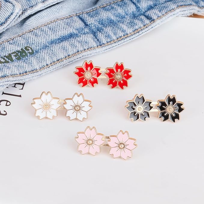 TOOVREN Pant Waist Tightener - Jean Button Tightener, No Sew & No Tools, Adjustable Instant Button Pins 4 Sets, Cherry Blossoms