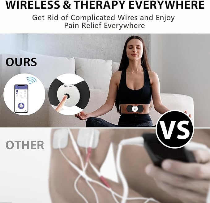 Wireless TENS & EMS Unit Back Pain Relief Massager - APP Controlled Bluetooth EMS Muscle Stimulator Machine for Back Shoulder Leg Neck Pain Relief (Black)