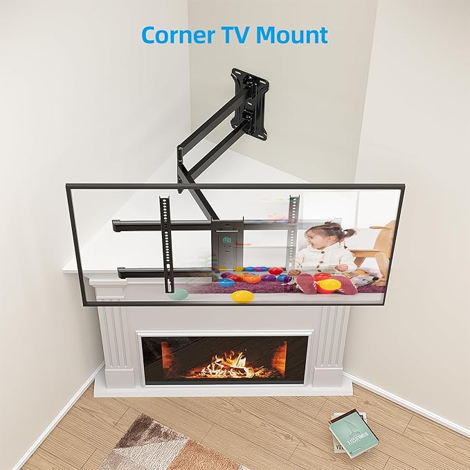 HCMOUNTING Pre-Assembled Corner TV Wall Mount for 32-80" TVs, Full Motion with Smooth Gliding Extension, 30" Long Arm, Single Stud Installation Holds 100lbs, Max VESA 600x400mm
