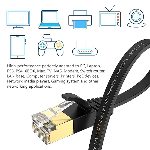Cat7 6FT Ethernet Cable Flat-Black-10Gbps-600Mhz Ultra Slim High Speed Double - Image 6