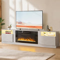 YISUFO 80” TV Stand with 36” Electric Fireplace, Large Modern Media Entertainment Center with Storage Cabinet and 12 Colors LED Lights for TVs Up to 90",Grey and Black