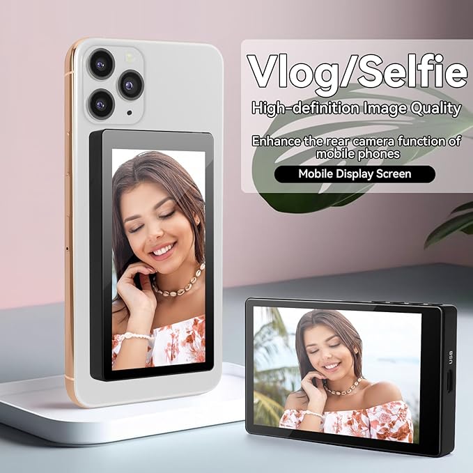 LANBOUY Selfie Screen Back Camera Monitor Phone Vlog Magnetic Selfie Screen Mirroring Vlogging Content Creator Kit for Live Stream Tiktok, Compatible with iPhone