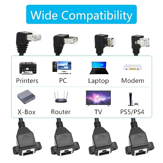 2Pcs 90 Degree Cat6 Ethernet Extension Cable 1FT, Down Angle RJ45 Male to - Image 6
