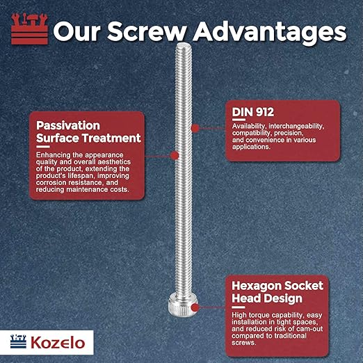 Kozelo 25pcs Socket Head Cap Screws - [M4-0.7 x 60mm] 304 Stainless Steel Allen Socket Drive for Electrical Motor 3D Printing Fan Engine Replacement Use, Silver