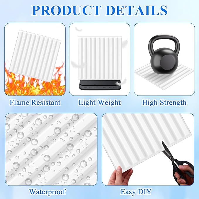 Nuanchu 32 Pcs 3D Slat Wall Panels 12 x 12 Inch PVC Fluted Textured Panel Cuttable Paintable DIY Wall Art Decorative Tiles for Ceiling Studio Bathroom Interior TV Background (White)