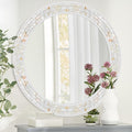 Tanmicoshomy 36 Inch Large Round Mirror, Natural Shell Inlay Framed Large Circle Mirrors with Shatterproof Glass for Bathroom Bedroom Living Room or Entryway (White)