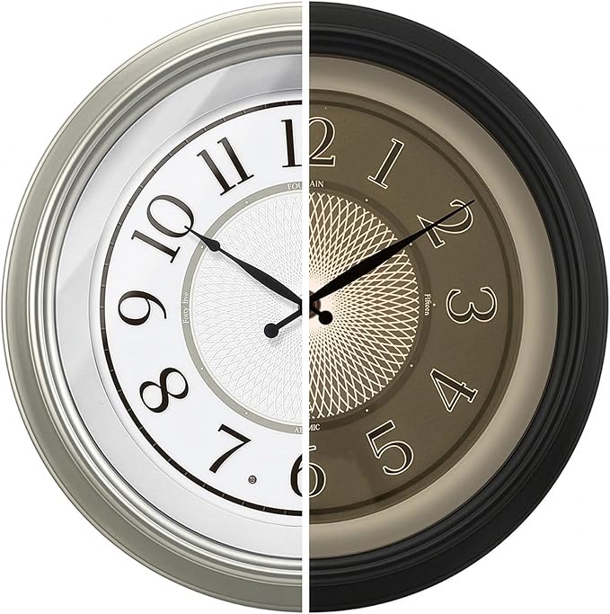 FOUNTAIN DESIGNS Galaxy 18" Large Luminous Atomic Clock with Night Light, Lighted Wall Clocks for Bedroom or Livng Room Decor,Morning Silver Finish,House Warming Gifts New Home