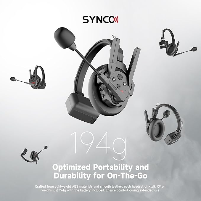 SYNCO XTALK XPro5 Wireless Intercom Headset System 2.4 GHz 500M/1640FT Full Duplex for 5 Person Communication with Noise Cancerllation for Live Show Stage Performance Movie Shoot