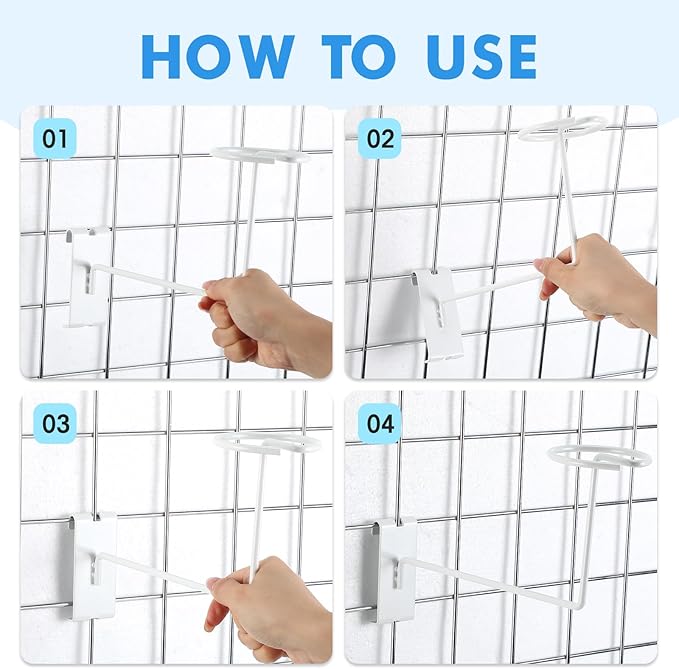 Blulu 6 Pcs Hat Displayer for Gridwall, Metal Hat Helmet Rack Retail Store Display Shelves Organizer Cap Rack Wall Fixtures Gridwall Hooks Accessories for Craft Show Garage (White)