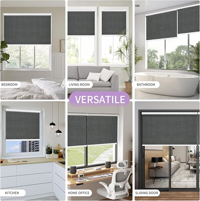 Astomi Motorized Blinds with Remote - Blackout Smart Roller Shades Compatible with Alexa & Goggle Home, Solar Rechargeable, Custom Size 22" - 100" for Indoor Window, Forest