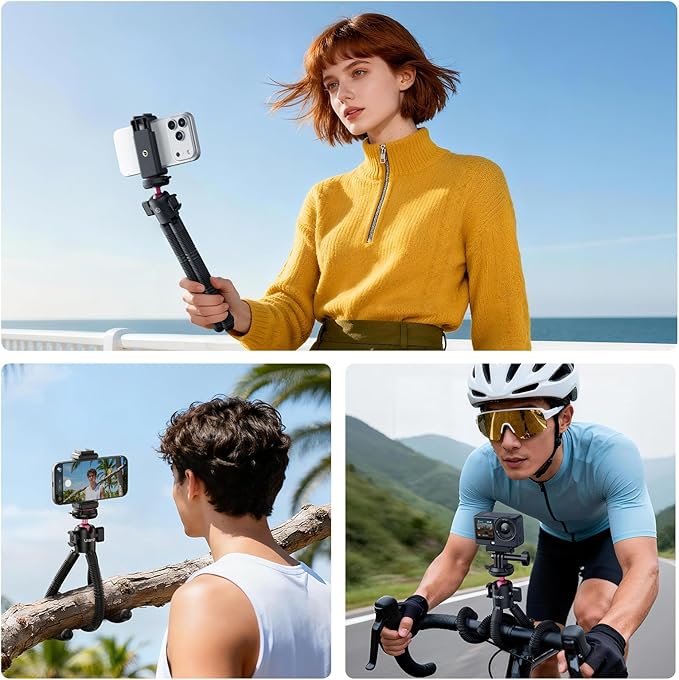 ULANZI MT-91 Flexible Octopus Tripod for Phone, GoPro&Camera, 3‑in‑1 Mini Tripod w Bluetooth Remote, CKA Quick Release w 1/4 Screw, GoPro Adapter, 360 Adjustable for Vlogging, Selfies, Video Recording