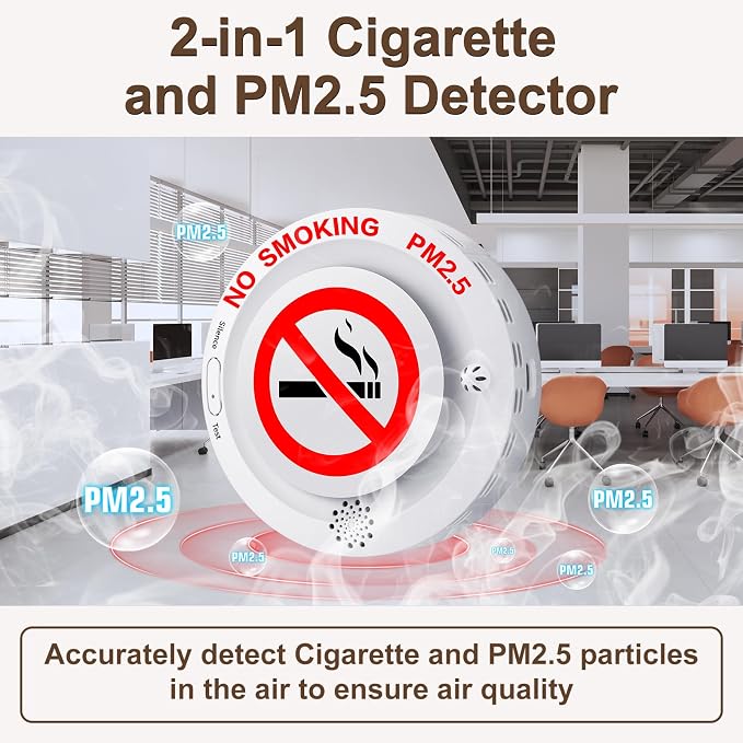 2in1 Cigarette Detector with Remote Control, No-Smoking and PM2.5 Alarm with - Image 2