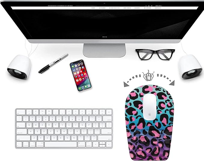 BOCHEERY Ergonomic Mouse Pad Wrist Support,Upgrade Mousepad with Massage Design,Non-Slip PU Base Desktop Mouse Pads for Pain Relief, Computer, Office & Home,12 x 8 in（F-Purple Leopard）