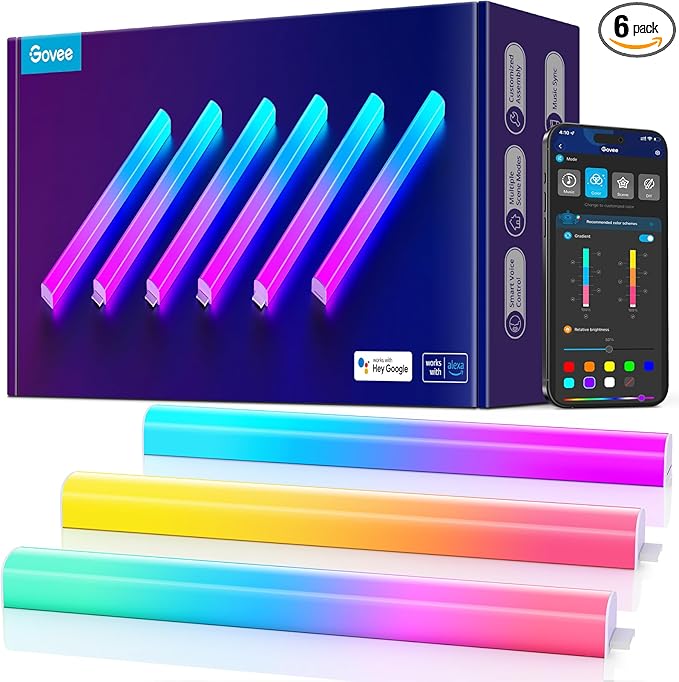 Govee Glide Wall Lights, RGBIC LED Light, Smart Gaming Light Compatible with SmartThings, RGB Lights Bar, LED Wall Lights for Bedroom, 2 Panels Set (3 Sections/Panel)