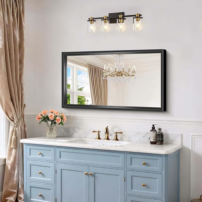 Bathroom Mirror, 40x24 Inch Brushed Black Rectangle Mirror, 0.6" Thickened Deep Metal Framed Vanity Mirrors for Bathroom Sink, Shatterproof Tempered Glass, Antirust, Horizontally or Vertically