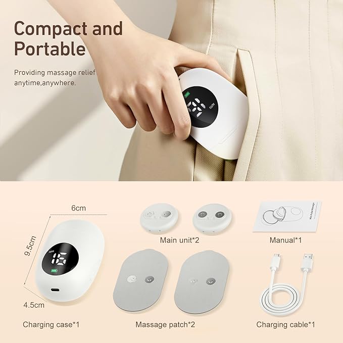 Wireless TENS Unit, Health Expert,Protable Massager,Muscle Stimulator with LCD Screen and Charging Box