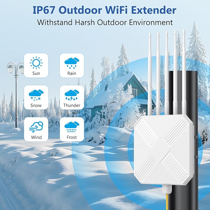 Mugatol AX3000 Outdoor WiFi 6 Extender - Outdoor Access Point - Long-Range Dual Band WiFi, IP67/PoE/5 Antennas for Events, Commercial Use | Starlink-Compatible