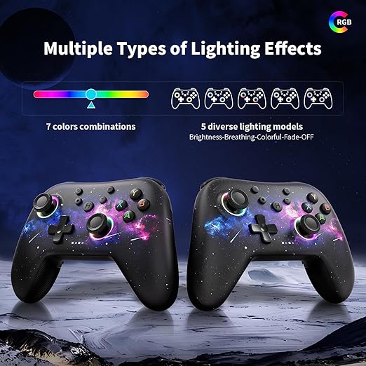 AceGamer Wireless Bluetooth Controller for PC/Steam/Switch with Linear Motors, Hall Joysticks and RGB Light- Upgraded PC Controller and Back Buttons Lock, Multi-Platform Support (Galaxy)