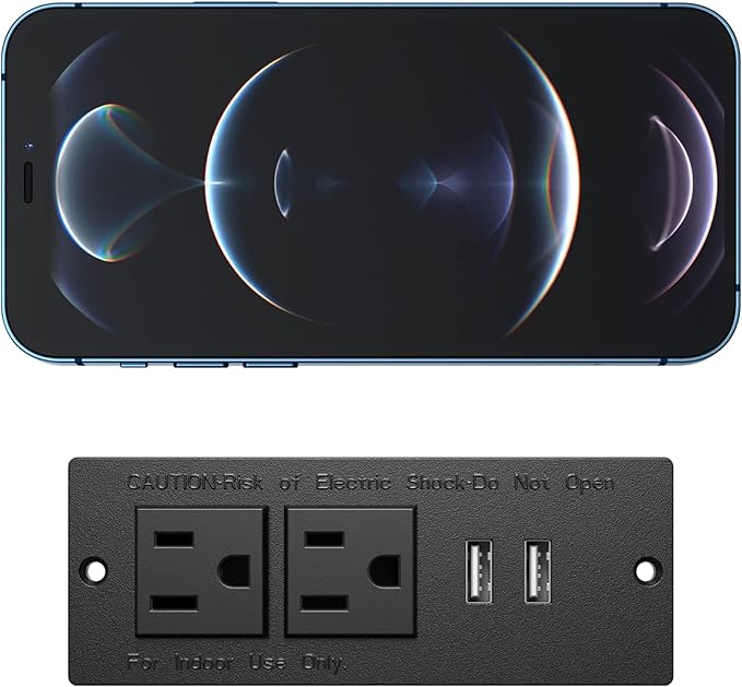 Jgstkcity Conference Recessed Power Strip Socket 9.8Ft Cord,Furniture Flush Mount Charging Station,Desktop Power Grommet Power Strip with 2 Outlets,2 USB Ports,Desk Outlet for Side Table or End Table