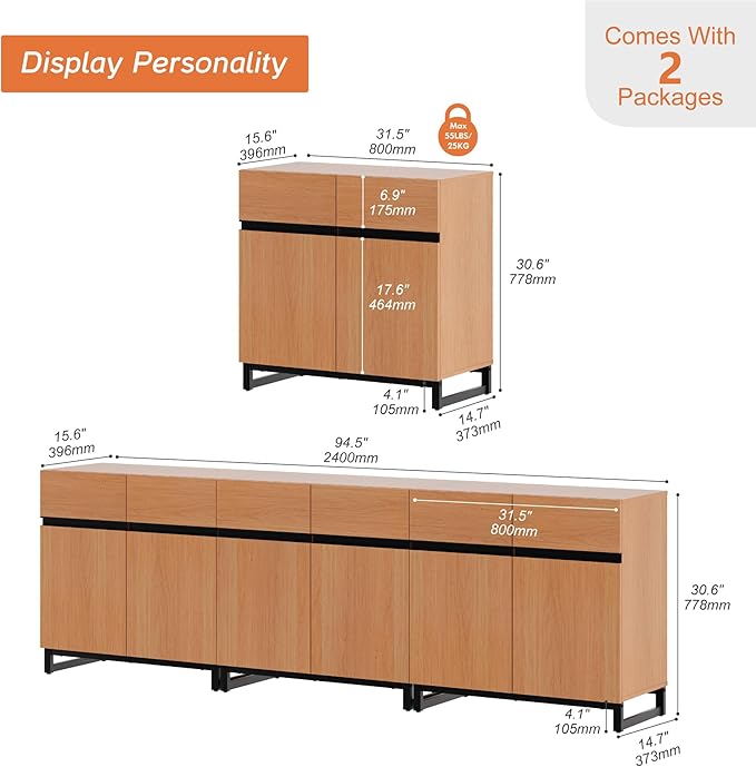 WAMPAT Modern TV Stand for TVs up to 110 inch, 3 in 1 Wood Entertainment Center TV Console Table with Adjustable Shelves and Metal Base for Living Room,Bedroom, Mocha