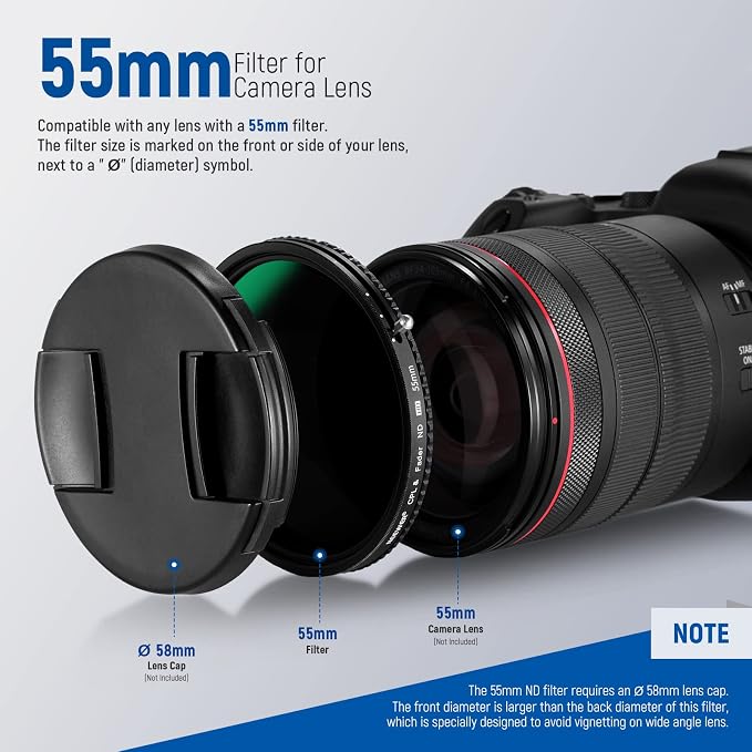 NEEWER 2 in 1 55mm Variable ND Filter ND2–ND32&CPL Filter No X Cross/30 Layer - Image 9