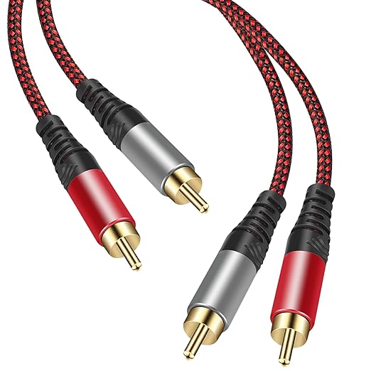 Tiierzon RCA Cable 10Ft,2Rca Male to 2-RCA Male Audio Stereo Subwoofer Cable [Hi-Fi Sound] Nylon-Braided Auxiliary Audio Cord for Home Theater, HDTV, Amplifiers, Hi-Fi Systems,Speakers and etc (10Ft)
