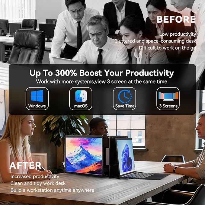 15.6" Detachable Laptop Screen Extender, FHD 1080P IPS Dual/Triple Portable Monitor for Laptop, USB-C/HDMI Plug & Play, Multi/Extra Travel Display Computer Monitor for 12-18.5" Win/Mac/Android-S9H