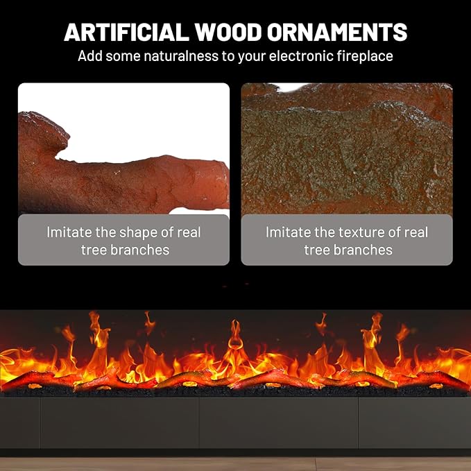 Electric Fireplace Wall Fireplace Recessed 3 Log Flame Colors Electric Fireplace Synthetic Resin Decoration Transparent Logs Flame for 60 inch Indoor Electric Fireplaces 6 Pieces