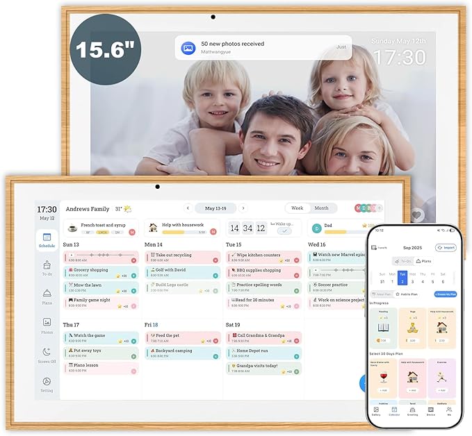Digital Calendar, 15.6 Inch Wall Planner Electronic Calendar&Chore Chart,1080P Full HD Interactive Touchscreen Smart Touchscreen Interactive Display for Family Schedules – Wall Mount Included, Great for Organizing Your 2026 Teak