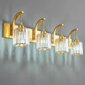 FDPBY 4-Light Crystal Vanity Light, Modern Gold Bathroom Wall Sconce with K9 Crystal Shades, 32.67" Long Over Mirror Lighting for Vanity, Makeup, Hallway, Elegant & Easy Install