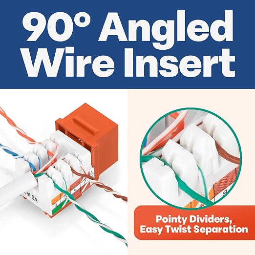 Everest 90° Angled RJ45 Cat6A Keystone Jacks 50-Pack in Orange - Image 3