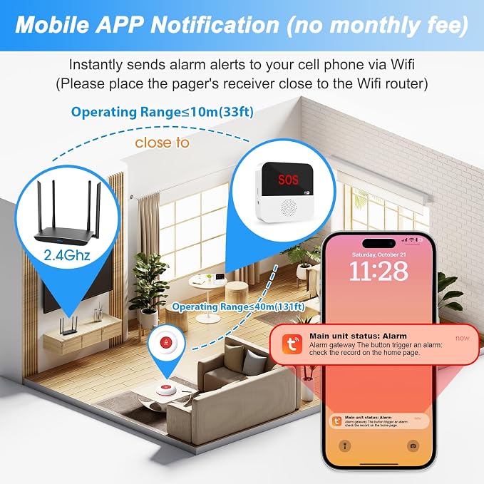 WiFi Rechargable Smart Wireless Caregiver Call Button Nurse Calling Life - Image 6
