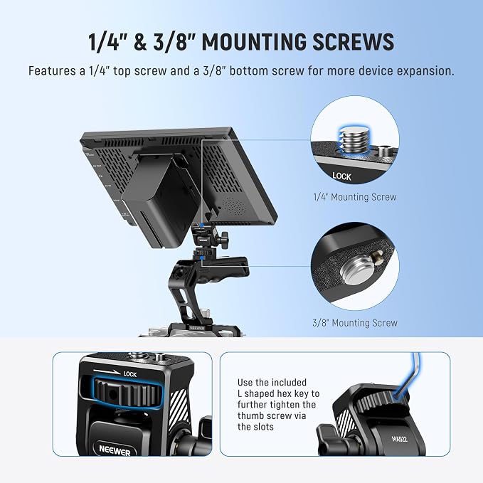 NEEWER Camera Field Monitor Mount Holder Bracket, 360° Swivel 180° Tilt - Image 4