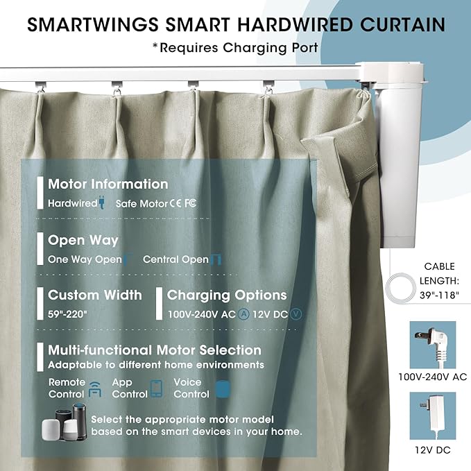 SmartWings Automatic Curtain Opener with Drapery, Motorized Vertical Blinds with Remote, Electric Closet Doors Sliding Panels Compatible with Alexa Google Homekit, 93% Blackout Light Khaki