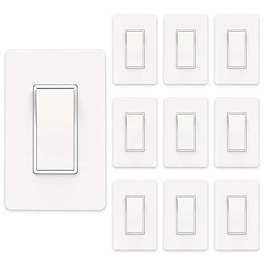 ThunderWay Matte White Single Pole Decorator Light Switch with Screwless Wall Plate, 15 A 120/277 V, ON/Off Rocker Paddle Interrupter, Self-Grounding, Residential Grade, UL Listed (10 Pack)
