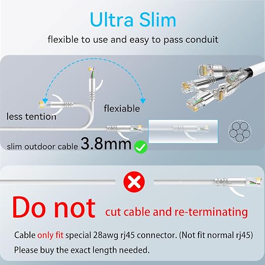 Cat6a Ethernet Cable Slim 100ft Outdoor & Indoor, 28AWG Pure Copper Cat6 - Image 5