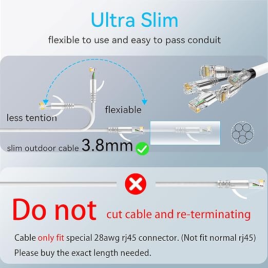 Cat6a Ethernet Cable Slim 300ft Outdoor&Indoor, 28AWG Pure Copper Cat6 Internet - Image 5