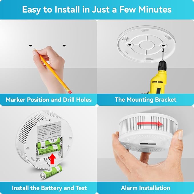Smoke Detector Carbon Monoxide Gas Alarm, Fire Carbon Monoxide (CO) Detector 2 in 1 with Digital Display and Sound Light Alarm, Battery Operated Suitable for Bedroom Warehouse Kitchen or RV Travel