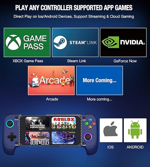 【Anti - Drift & Fast - Connect】 Wireless Game Controller for iPhone/Android | Hall Effect Joysticks Phone Controller | Ideal for Cloud Gaming, PUBG, Roblox, Call of Duty Mobile Gamers, Christmas Presents, Blue