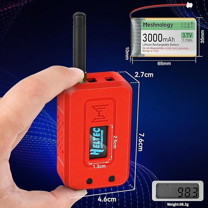 Meshnology 1 Set ESP32 Lo Ra V3 Module Board with 915 MHz Antenna + 3000mAh Battery + Case - with WiFi Blue Tooth SX1262 CP2102 0.96” OLED Display Type C for Ar duino Mesh Tastic IOT (N35, Red)