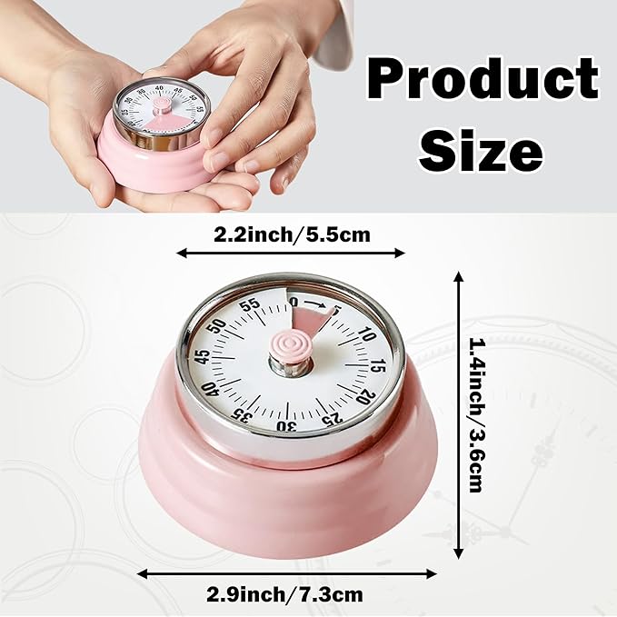KwonfaiDelil 60-Minute Magnetic Visual Timer, Silent Operation and No Battery Needed, Time Management Tools for Kitchen, Homeschool Desk, Office Meetings & Home Learning Timer (Pink)