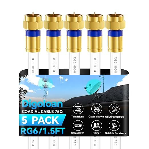 Coaxial Cable 1.5ft 5Pack, RG6 Coax Cable Cord Extender by Unknown