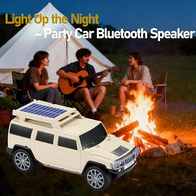 WSTER Solar Off-Road Car Bluetooth Speaker – HD Stereo Sound with TWS Pairing, TF/USB Playback, Portable Bluetooth Car Speaker for Home Audio, Outdoor Use & Retro Gifts for Men (Beige)