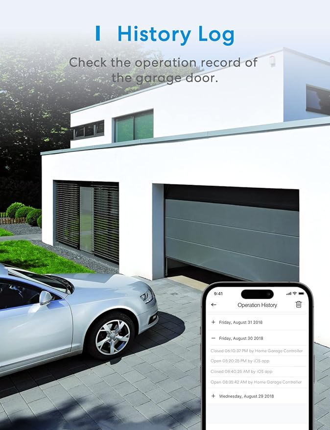 meross Smart Garage Door Opener Remote, Compatible with Apple HomeKit, Amazon Alexa, Google Assistant, SmartThings, Siri, CarPlay and Android, Universal WiFi Garage Controller, No Hub Required