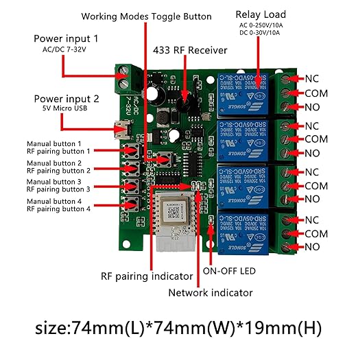 Newgoal Zigbee Tuya Smart 4 Channel Smart Relay Module with 433RF Remote Control USB 5V 7-32V Jog/Lock Switch Compatible with Alexa Google Home (Requires ZigBee Hub)