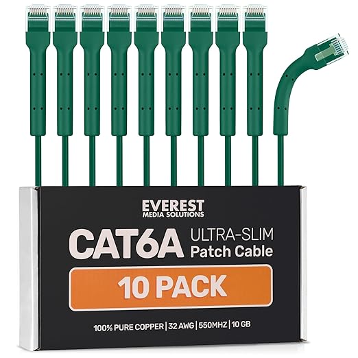 Everest Ultra Slim Cat6a Ethernet Patch Cables 2ft Green by EverestMediaSolutions